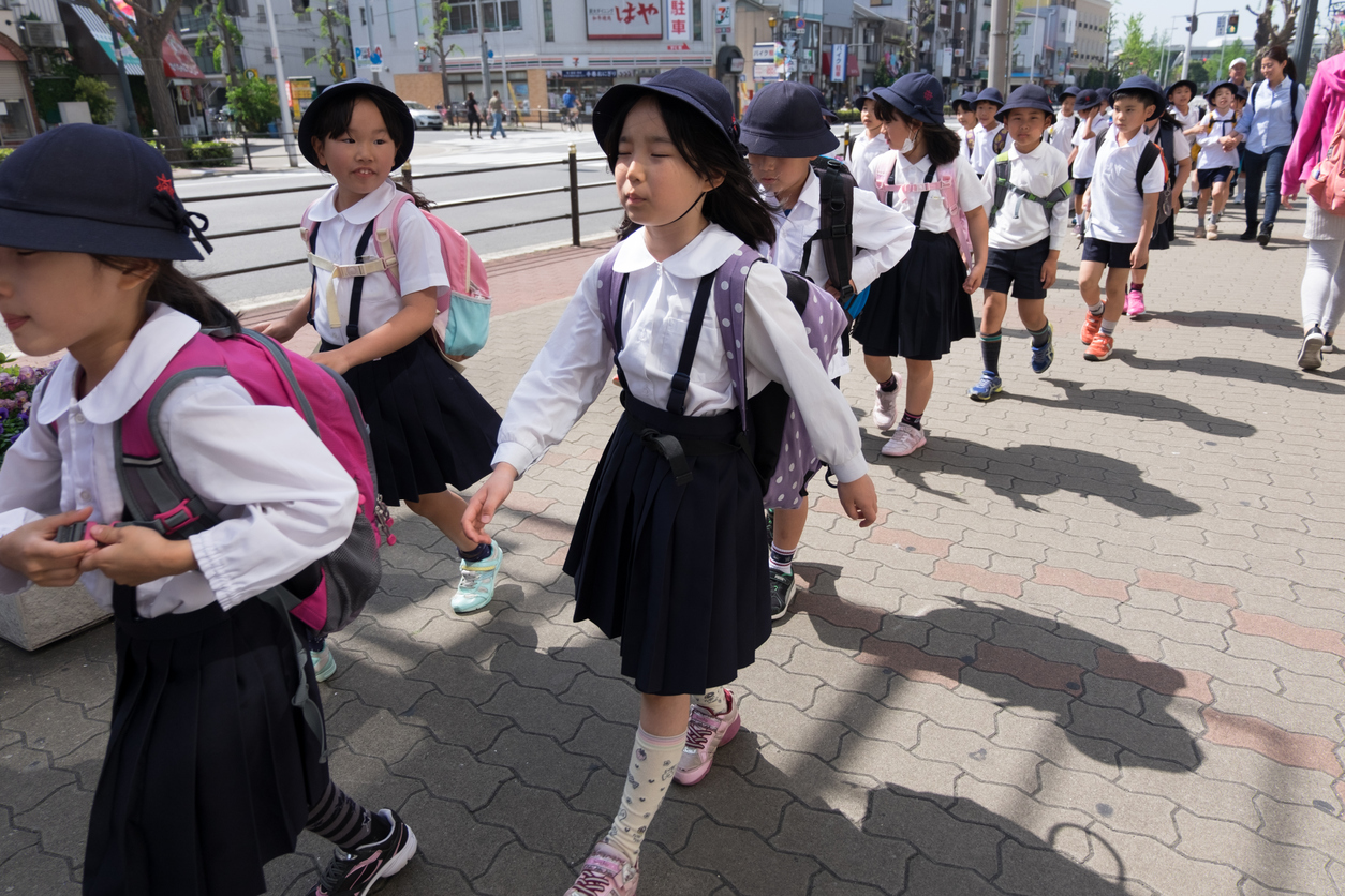 Japanese young elementary students are having field trip in Osaka ...