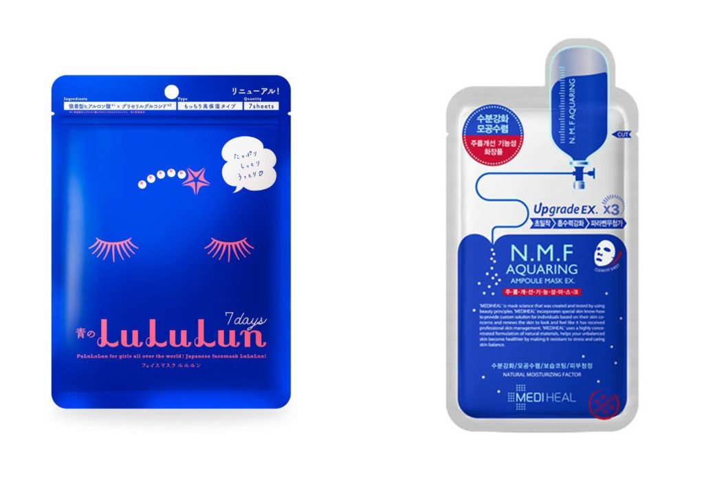 LuluLun Sheet Mask (Blue) and Mediheal NMF Aquaring Ampoule Mask Ex. - K-beauty vs. J-beauty - Skincare
