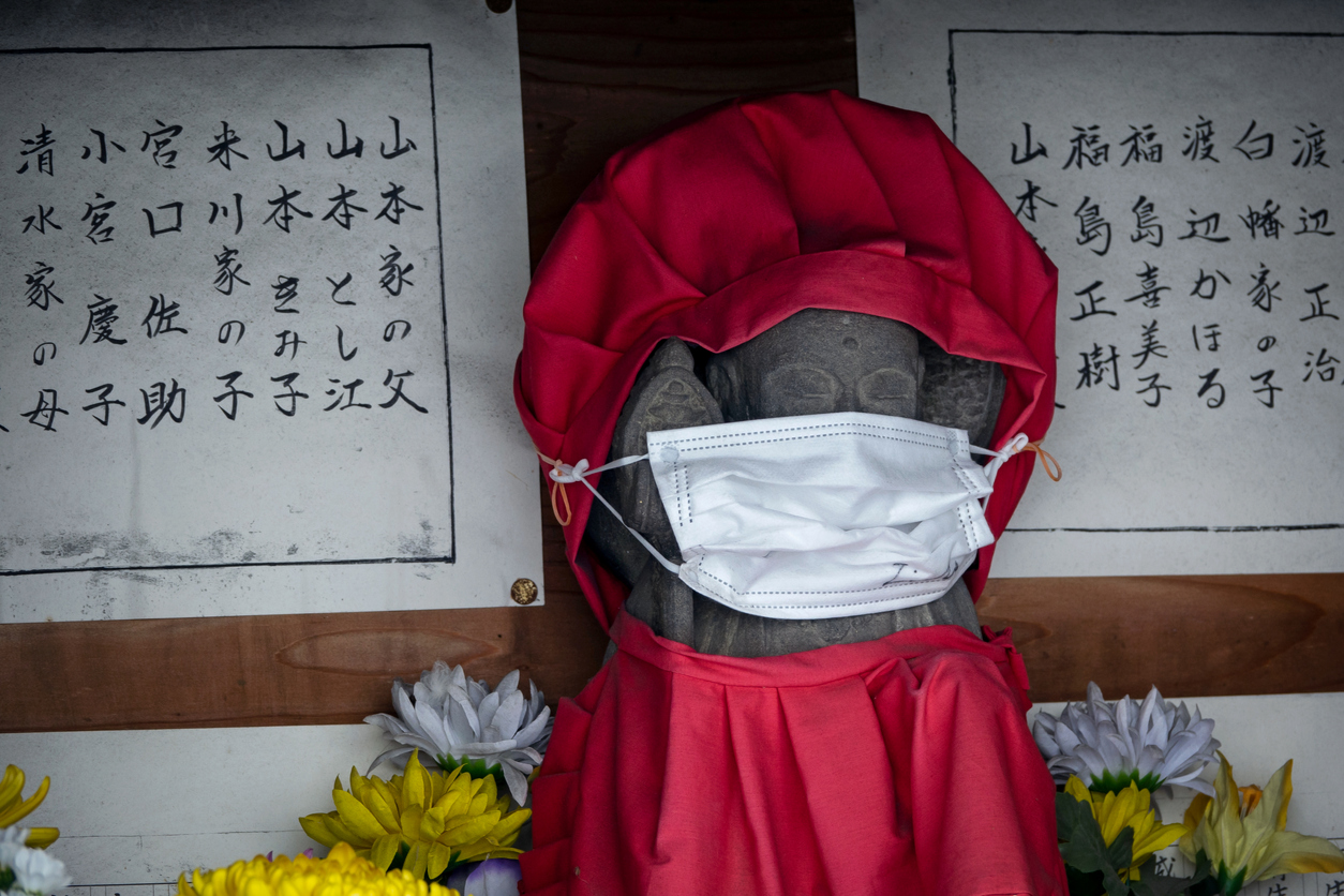 A Japanese Stone Statue Wearing Face Mask Surgical Mask Savvy Tokyo