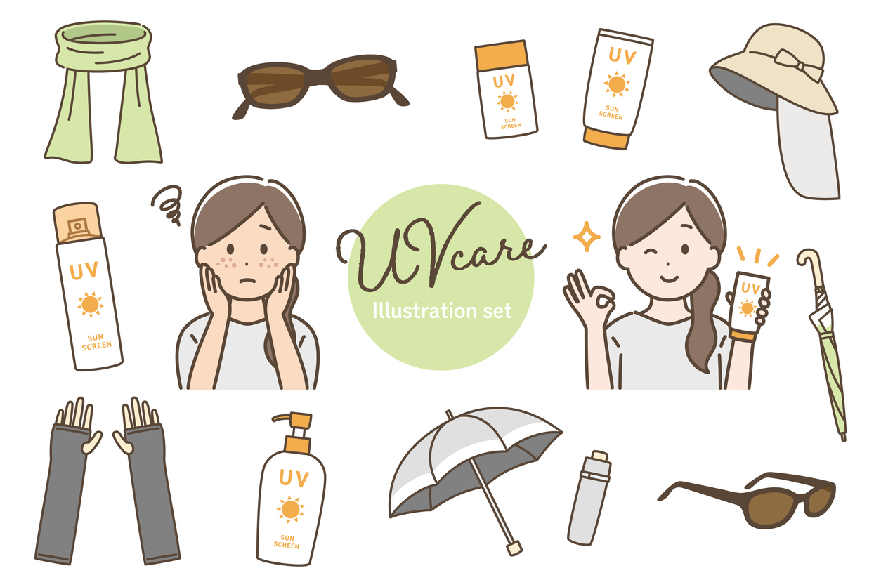 Illustration set for UV protection and sunburn protection - Savvy Tokyo