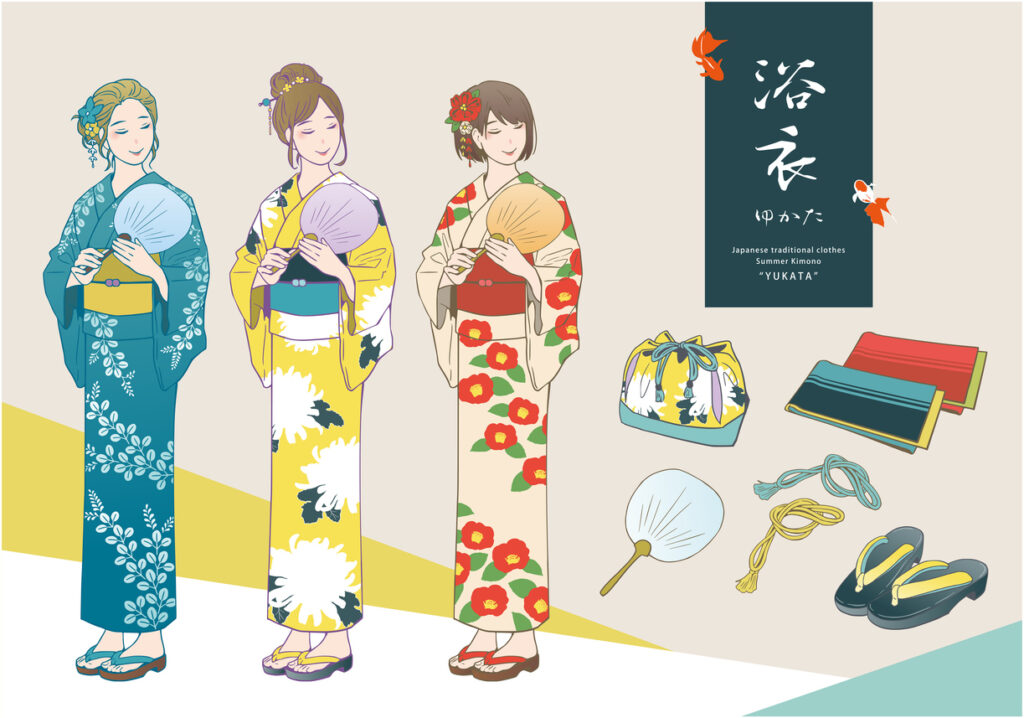 Yukata are lighter, summer-wear garments, usually made with cotton and linens.